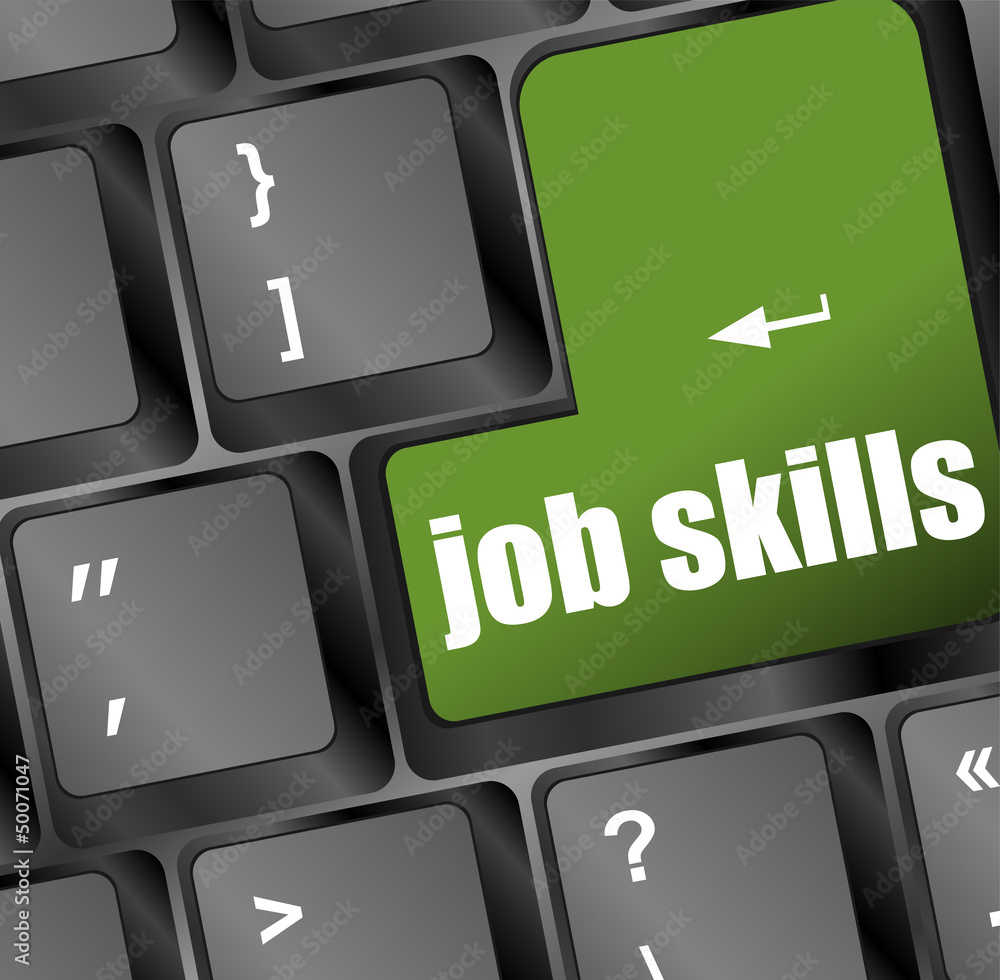 Poster computer keyboard with job skills key. business concept