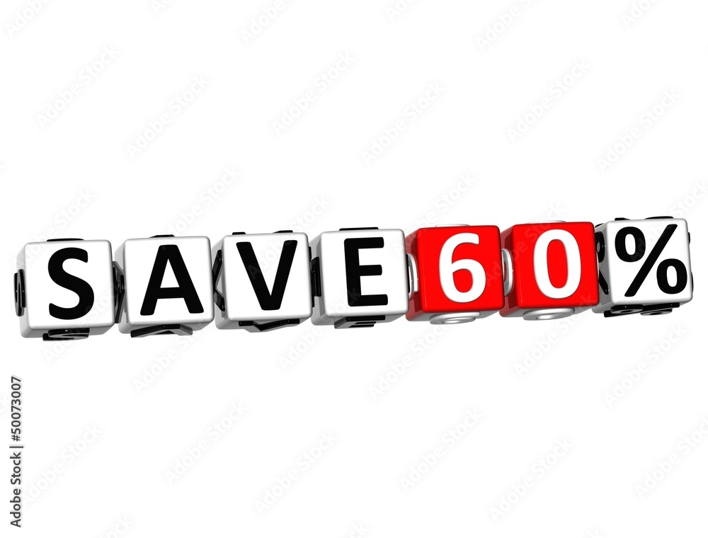 Poster 3d save 60% button click here block text