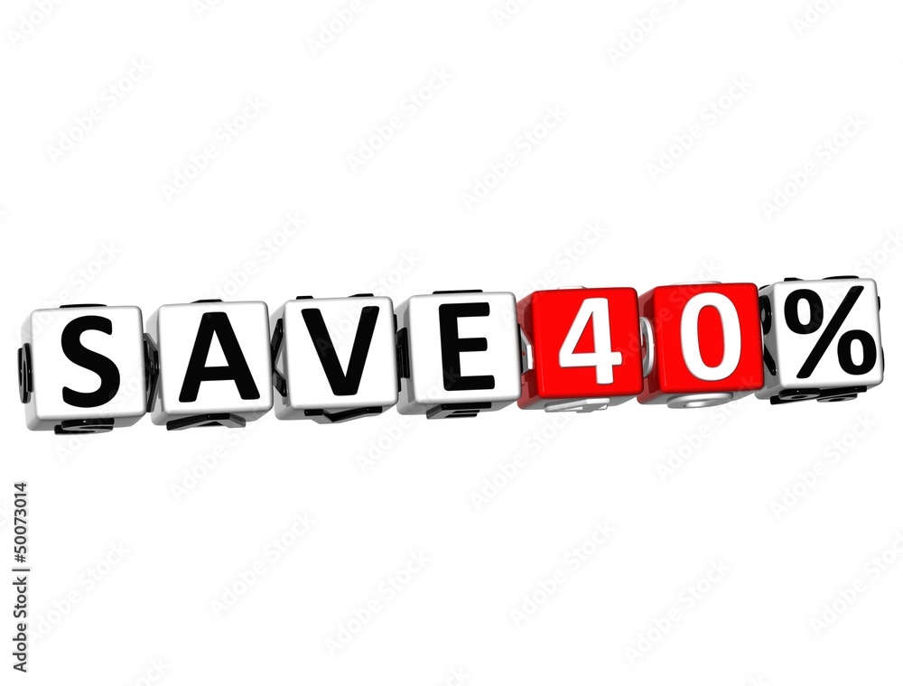 Poster 3d save 40% button click here block text