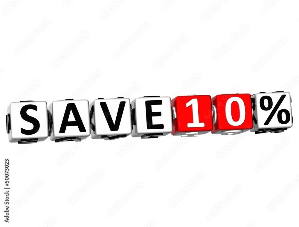 Poster 3d save 10% button click here block text
