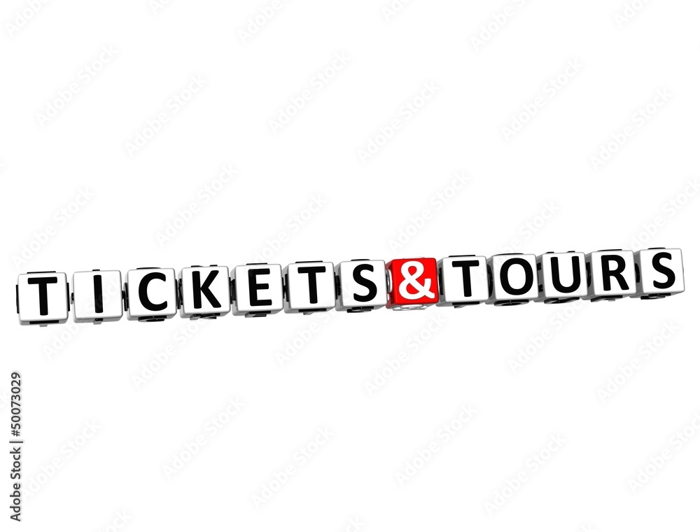 Poster 3d tickets and tours button click here block text