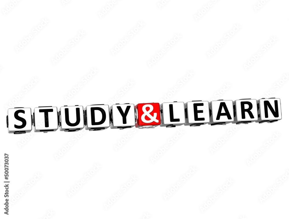 Poster 3d study and learn button click here block text