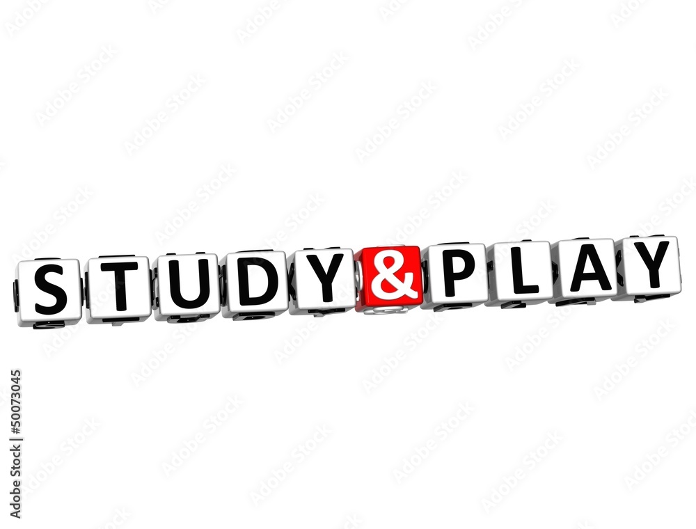 Poster 3d study and play button click here block text