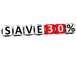 Fototapeta premium 3D Save 30% Button Click Here Block Text