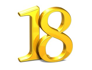 Obraz premium 3D Gold Eighteen on white background