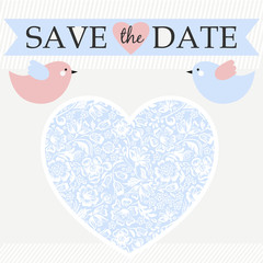 Wedding vector greeting card with heart and birds