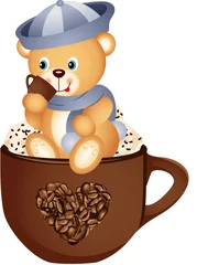 Tischdecke Teddybär trinkt heißen Kaffee © soniagoncalves