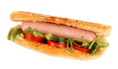 Delicious hot dog isolated on white