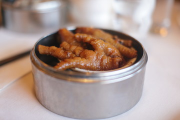 Stewed chicken feet at Chinese restaurant.