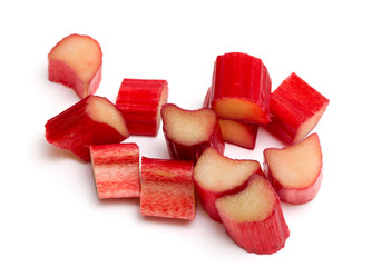 cut rhubarb isolated on white background