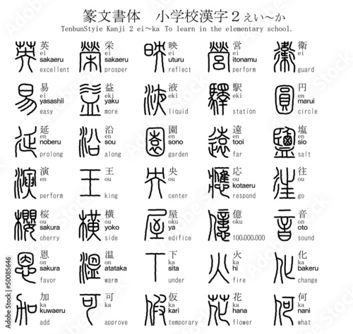 漢字 篆文書体 小学校 ２ えい か Wall Mural Wallpaper Murals Kendou113