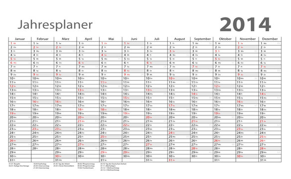 Jahresplaner 2014 incl Kalenderwochen