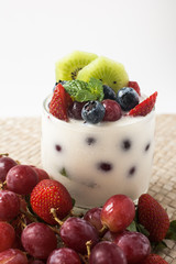 yogurt with grapes, kiwi and berries