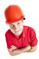 smiling worker isolated on white background