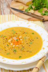 Moroccan chickpeas soup with ginger, vertical, closeup