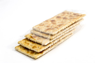 Integral crackers on white background