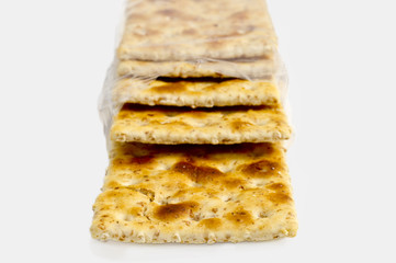 Integral crackers on white background