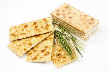 Integral crackers on white background