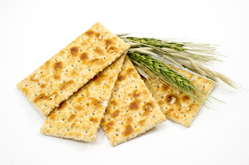 Integral crackers on white background
