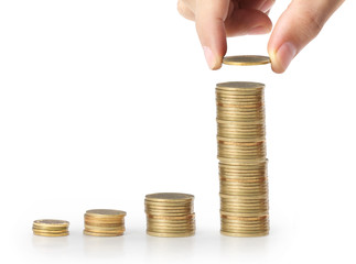hand coins in finger and row stacks them