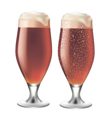Red beer in glass with drops