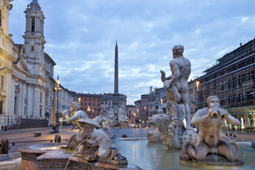 Sunrise and view of Piazza Navona in Rome, Italy