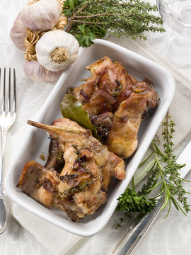 roasted rabbit with herbs and garlic