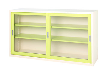 Transparent cabinet in bright green color suitable all offices