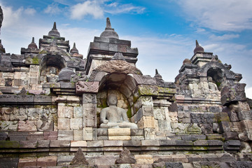 Fototapeta na wymiar Szczegółowo świątyni Borobudur niedaleko Yogyakarta, Indonezja.