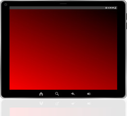 tablet pc with red screen, isolated on white background