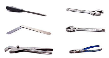 Old tools on a white background