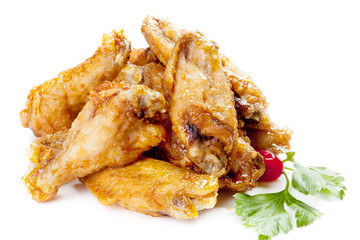 Roasted chicken drumsticks.