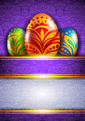 Background with colored Easter eggs and ornaments