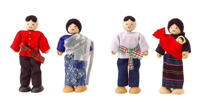 Wooden Thai dolls with Thai dressing unique style isolated
