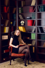girl in the home library