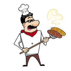 Cartoon Chef with Fresh Bread
