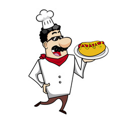 Cartoon Chef with Hot Dog