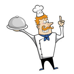 Cartoon Chef with Serving Tray