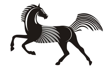 Black running horse isolated on a white background
