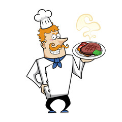 Cartoon Chef with Steak Dinner
