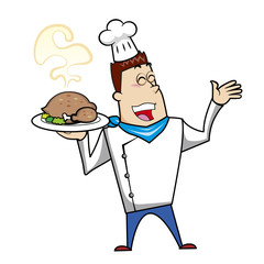 Cartoon Chef with Roast Turkey