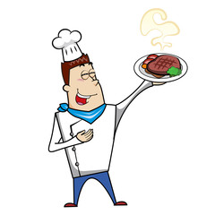 Cartoon Chef with Steak Dinner