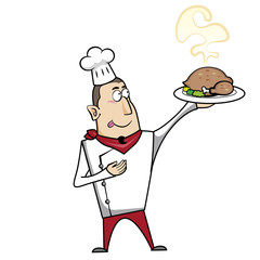 Cartoon Chef with Roast Turkey