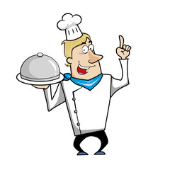 Cartoon Chef with Serving Tray