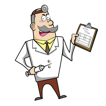 Cartoon Doctor with Clipboard and Syringe