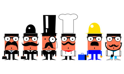 Jobs and professions cartoon characters set