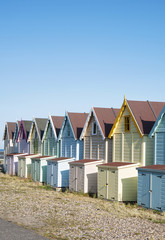 Fototapeta na wymiar Colorful Beach Huts w West Mersea, Essex, UK