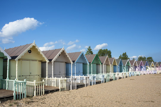 Colorful Beach Huts at West Mersea, Essex, UK