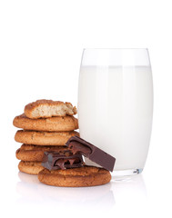 Glass of milk, cookies and chocolate