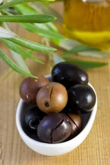 Foto op Plexiglas olives with plant and olive oil © Natalia Mylova